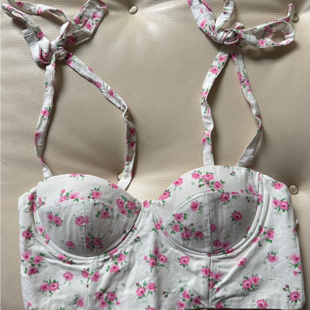 Zara Floral Pink Bustier Crop Top